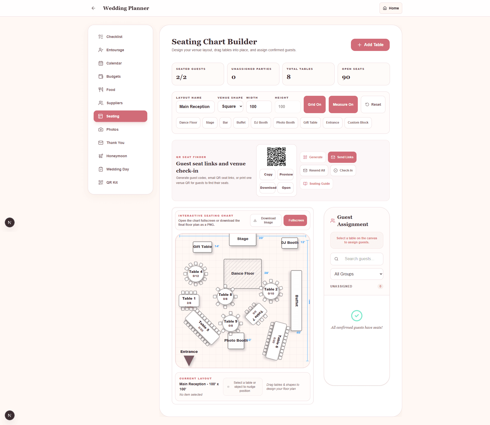 QuickWeds Seating Chart Builder dashboard