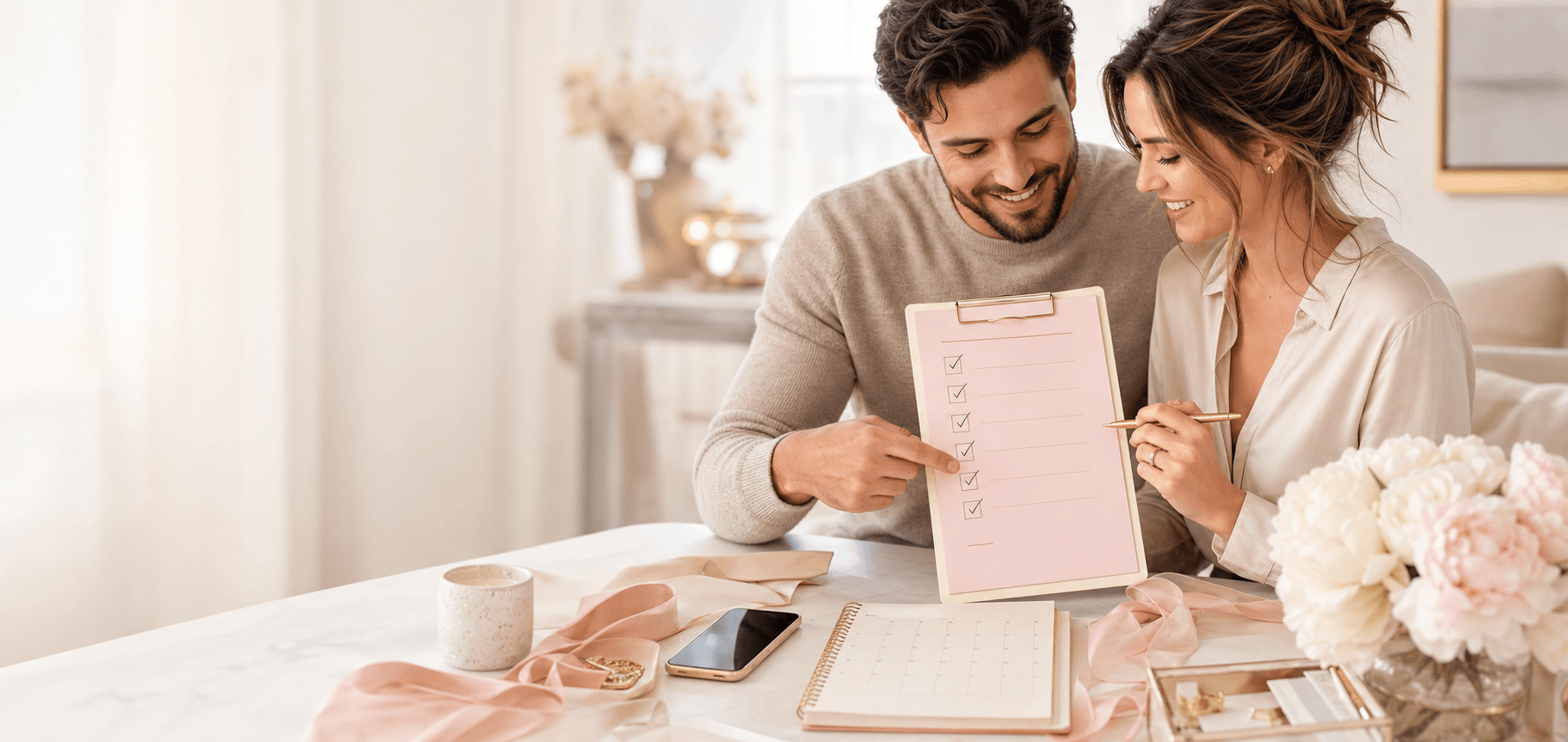 A couple planning with QuickWeds Wedding Checklist